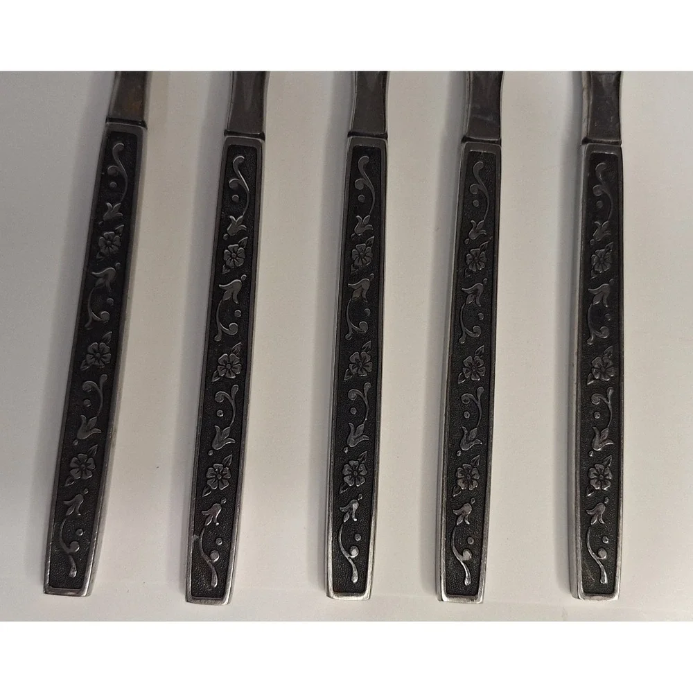 Oneida‎ Northland Pasadena Black Accent Lot Of 5 Dinner Knifes Japan Flatware
